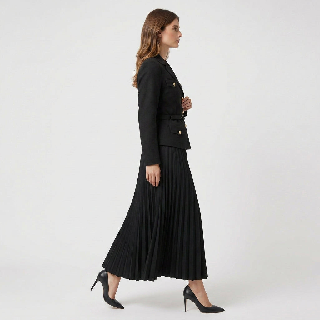 Ensemble Blazer Croisé et Jupe Plissée pour Femme