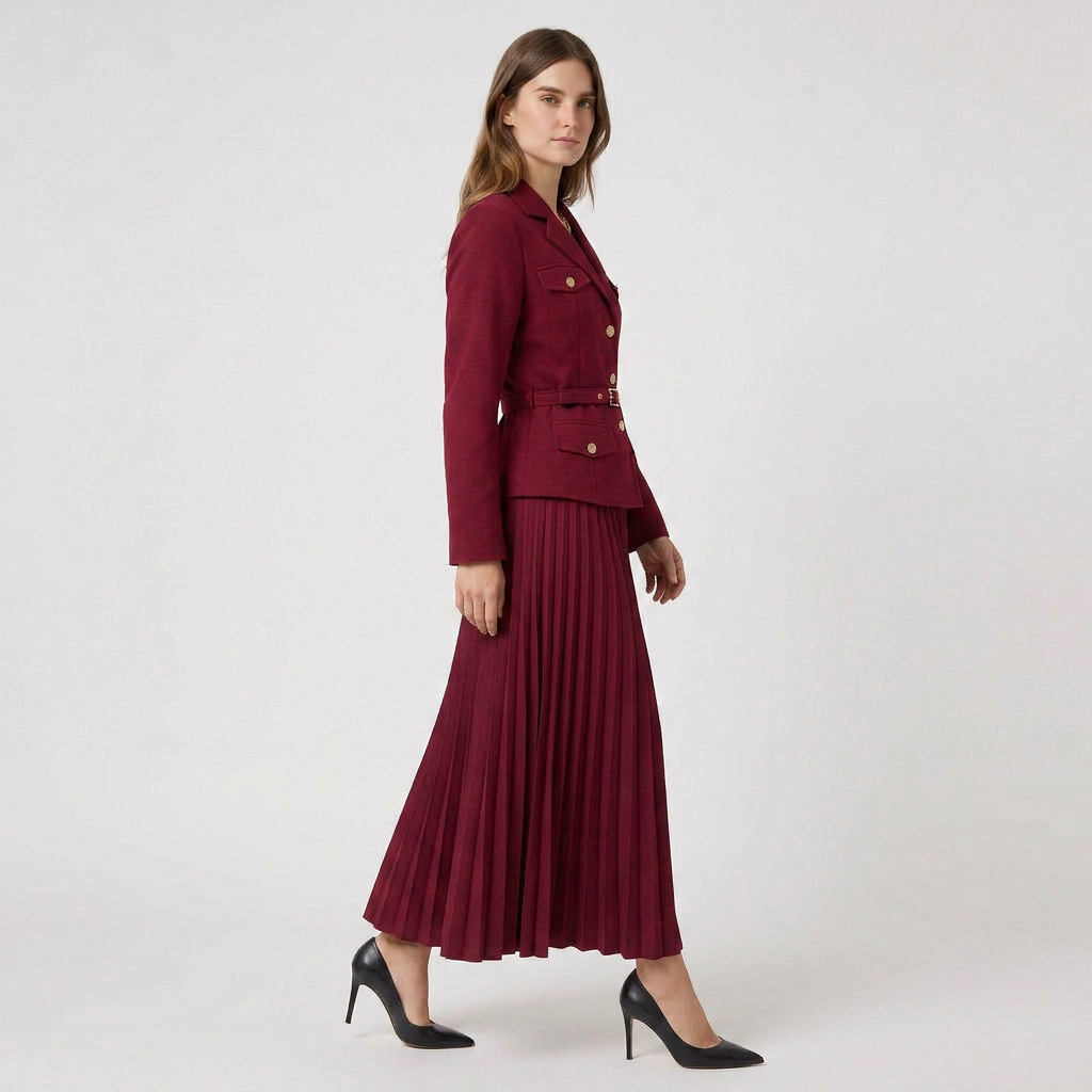 Ensemble Blazer Croisé et Jupe Plissée pour Femme