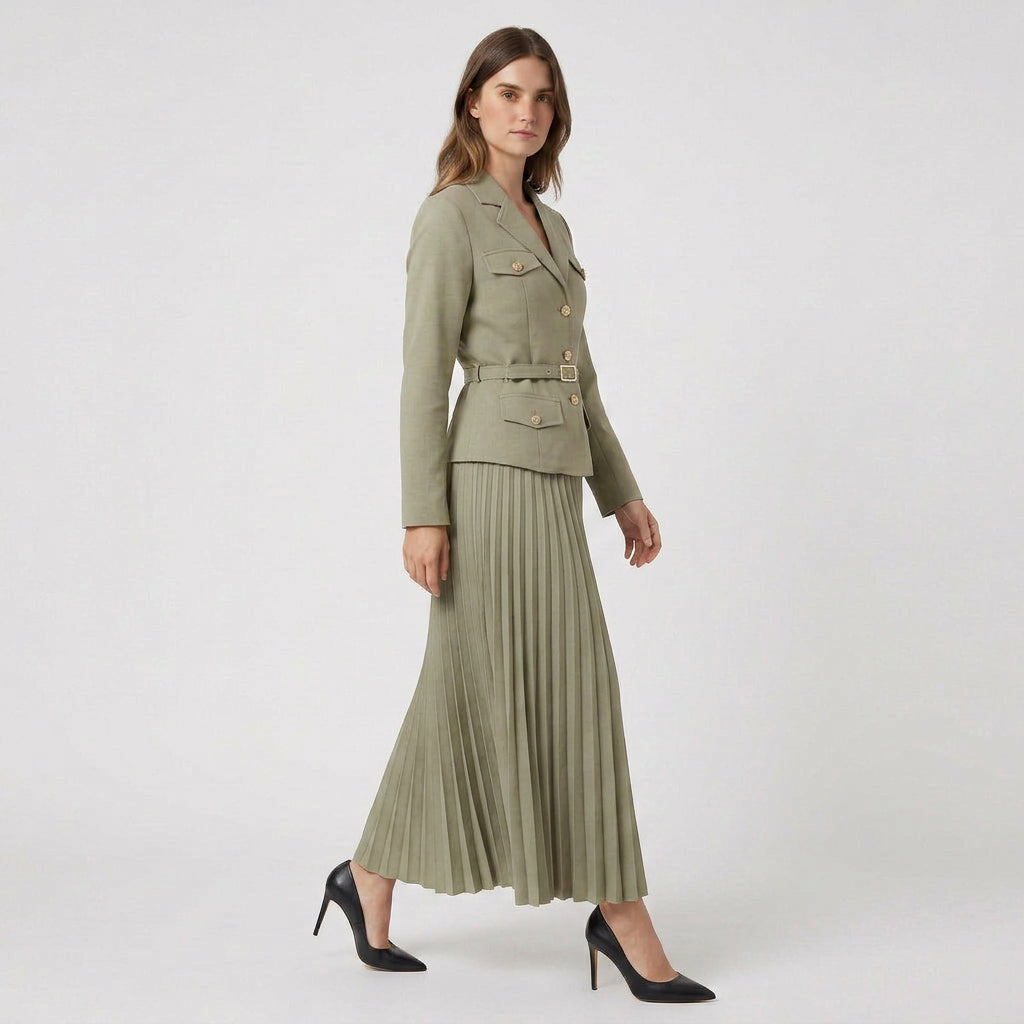 Ensemble Blazer Croisé et Jupe Plissée pour Femme