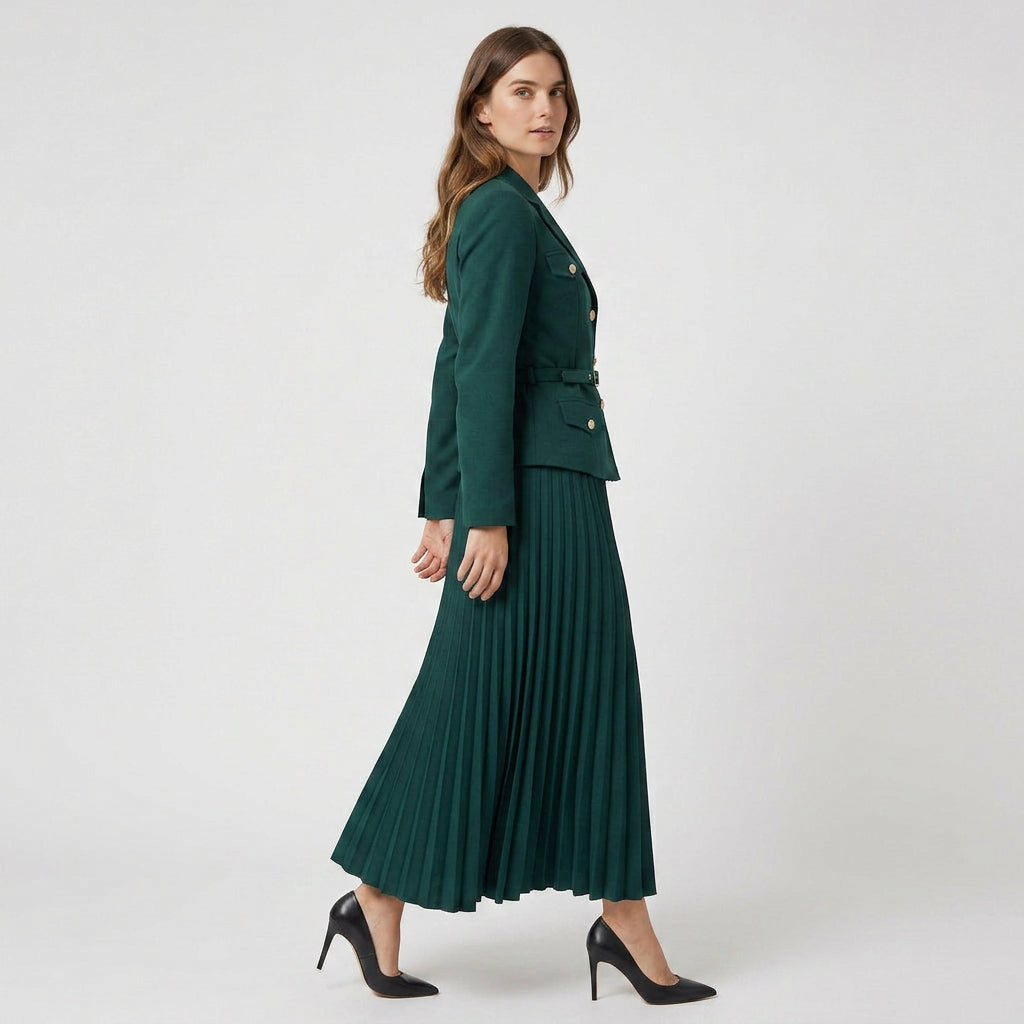 Ensemble Blazer Croisé et Jupe Plissée pour Femme