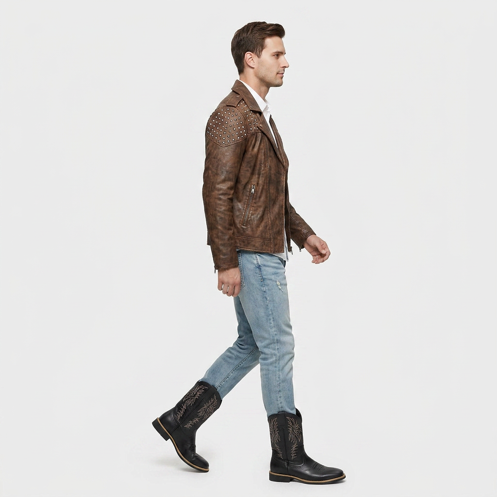 Bottes Western Brodées Mi-Mollet Bout Carré pour Homme