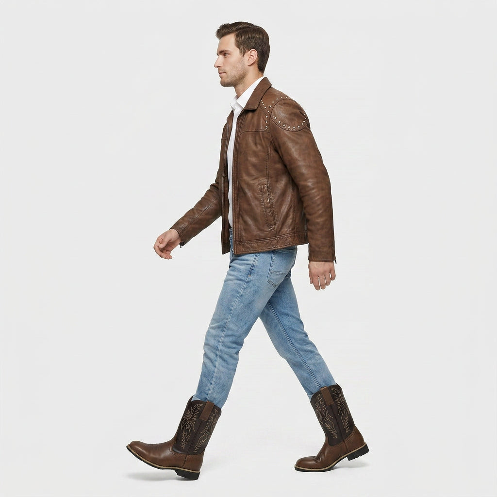 Bottes Western Brodées Mi-Mollet Bout Carré pour Homme