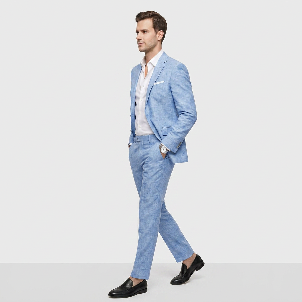 Ensemble Tailleur Blazer Croisé Pantalon Slim pour Homme