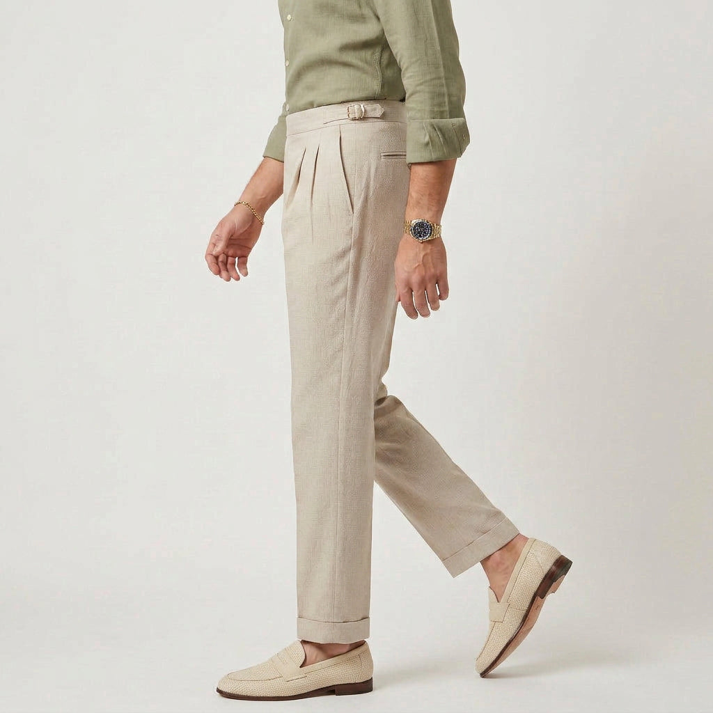 Pantalon Taille Haute Double Pince Boucle Latérale pour Homme