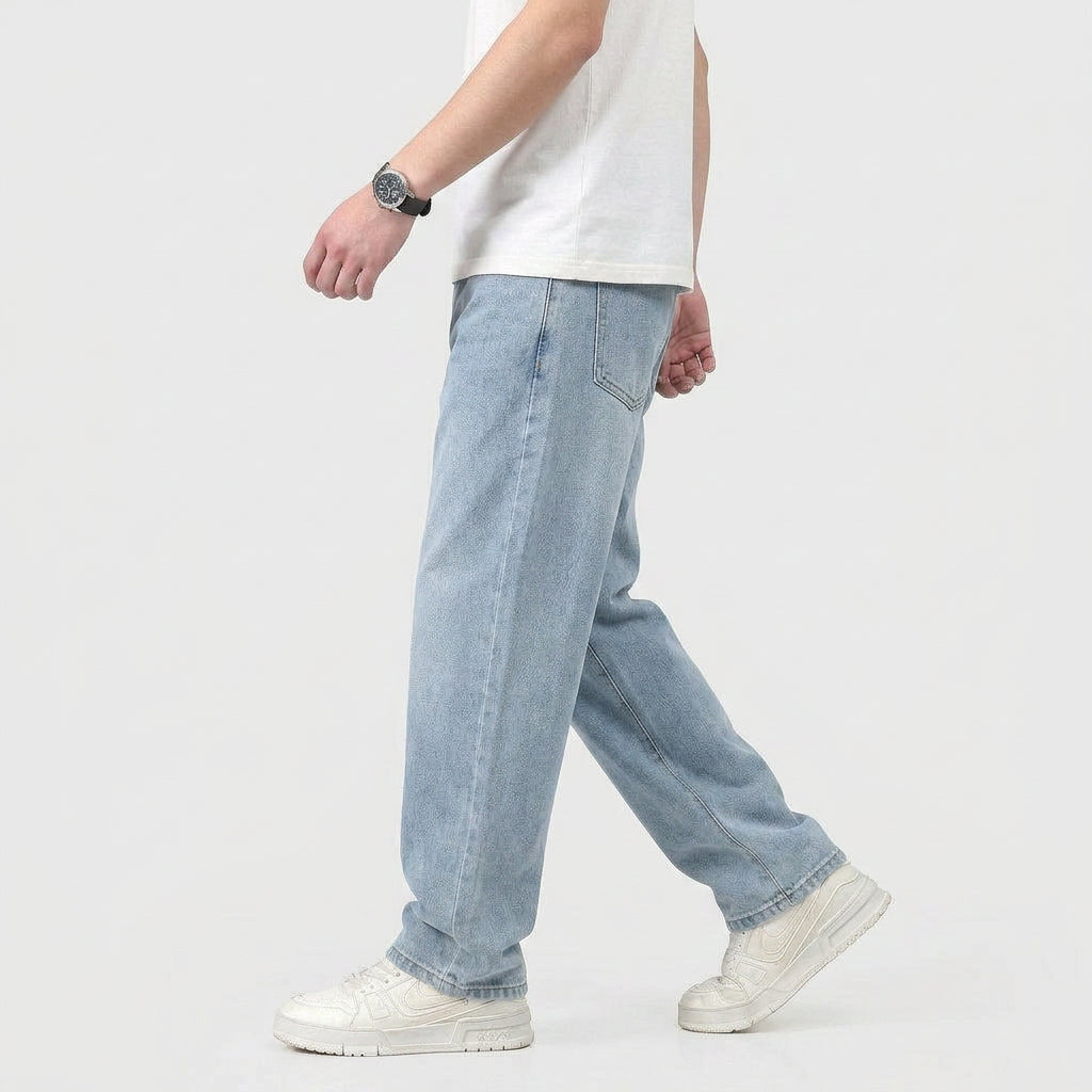 Men's High Waist Straight Leg Wide Denim Jeans
