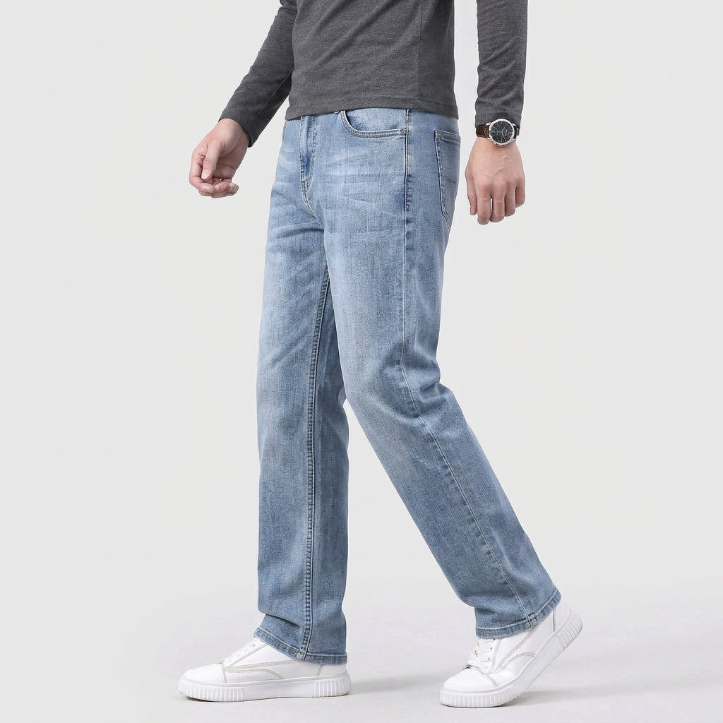 Jean Droit Denim Classique Taille Mi-Haute pour Homme
