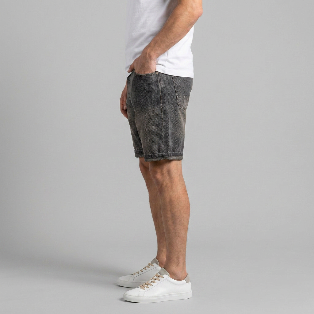 Men's Textured Rolled Hem Zip Fly Denim Shorts