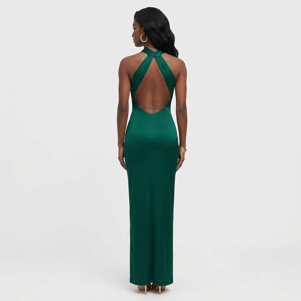 Robe Maxi Dos Nu Coupe Sirène Col Licou pour Femme