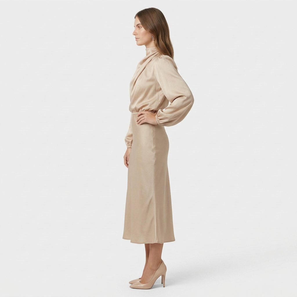 Robe Midi Col Montant Coupe Ajustée pour Femme