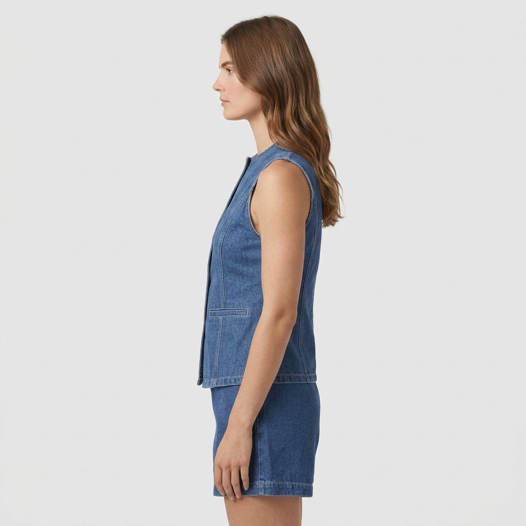 Ensemble Co-Ord Denim Sans Manches Coupe Estivale pour Femme