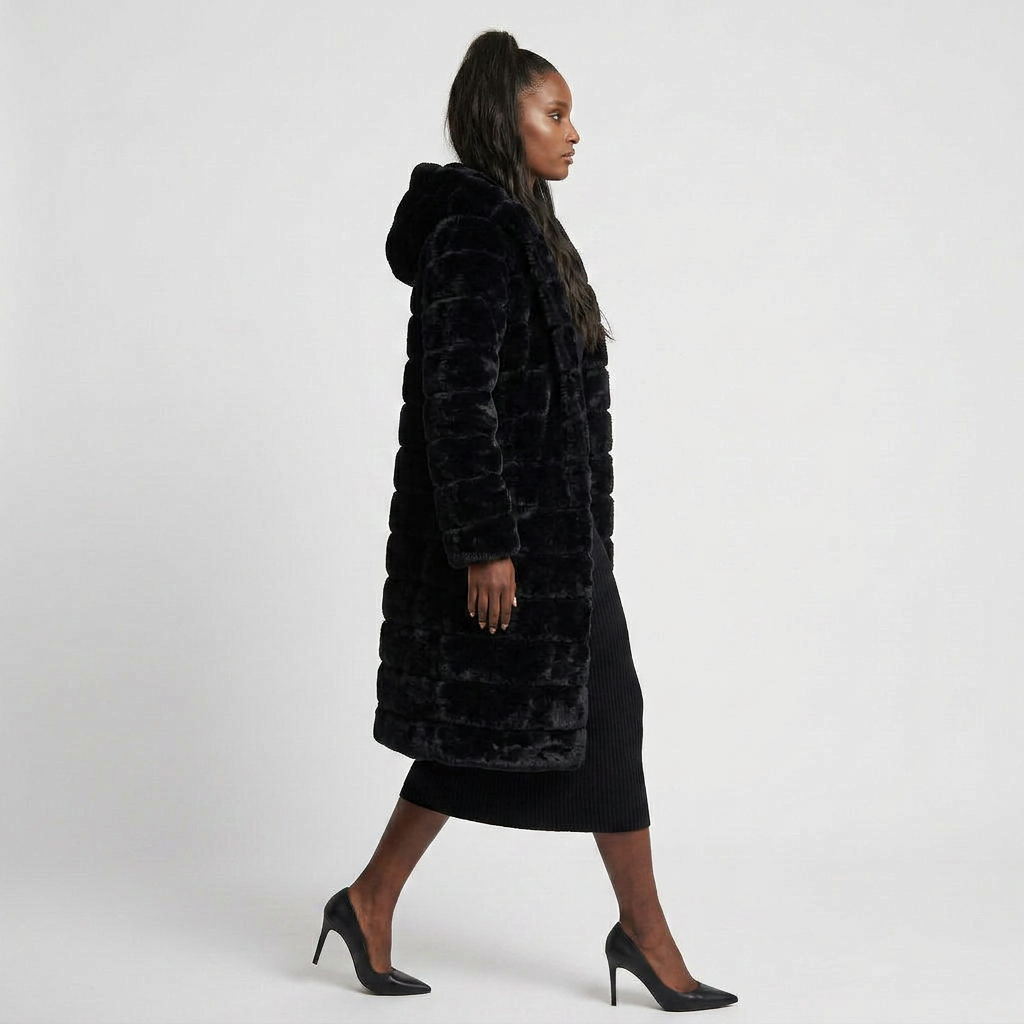 Manteau Fausse Fourrure Boutonné Coupe Élégante pour Femme