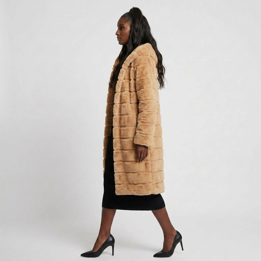 Manteau Fausse Fourrure Boutonné Coupe Élégante pour Femme