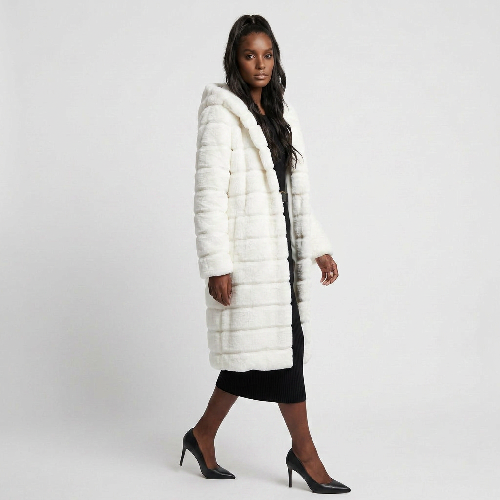 Manteau Fausse Fourrure Boutonné Coupe Élégante pour Femme