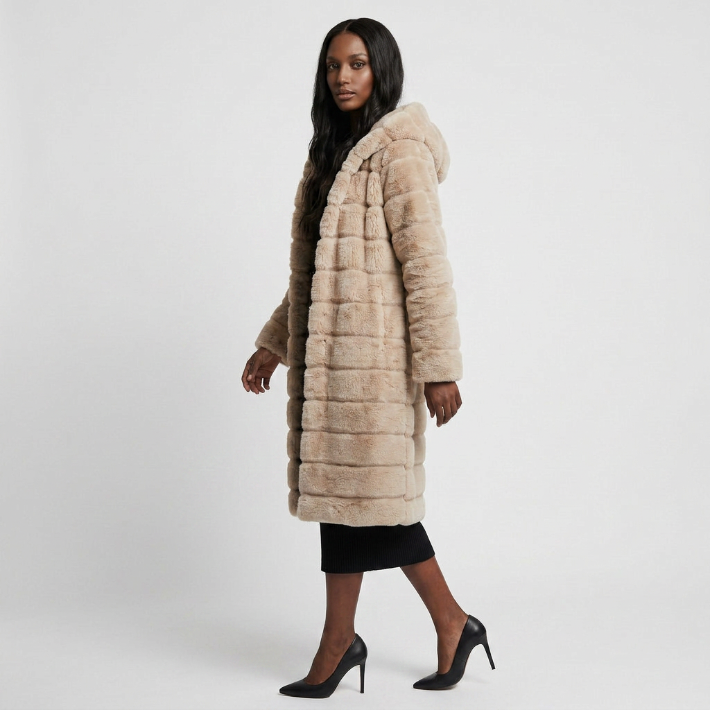 Manteau Fausse Fourrure Boutonné Coupe Élégante pour Femme