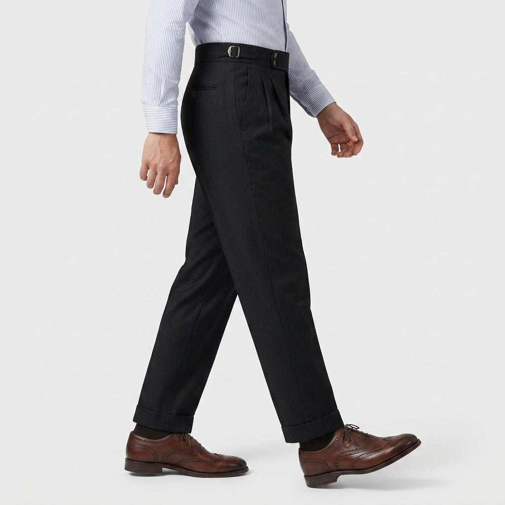 Pantalon Taille Haute Boucle Latérale Coupe Ajustée pour Homme