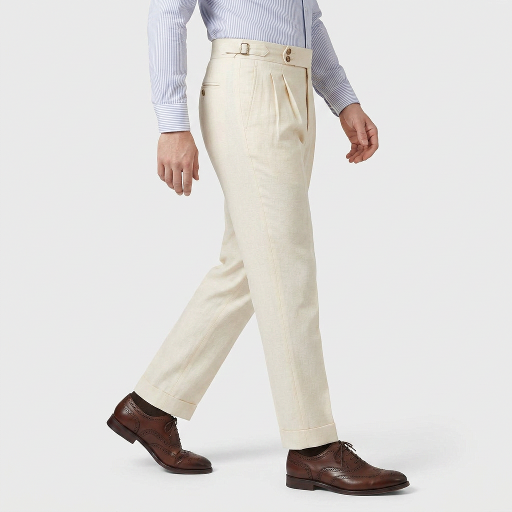 Pantalon Taille Haute Boucle Latérale Coupe Ajustée pour Homme