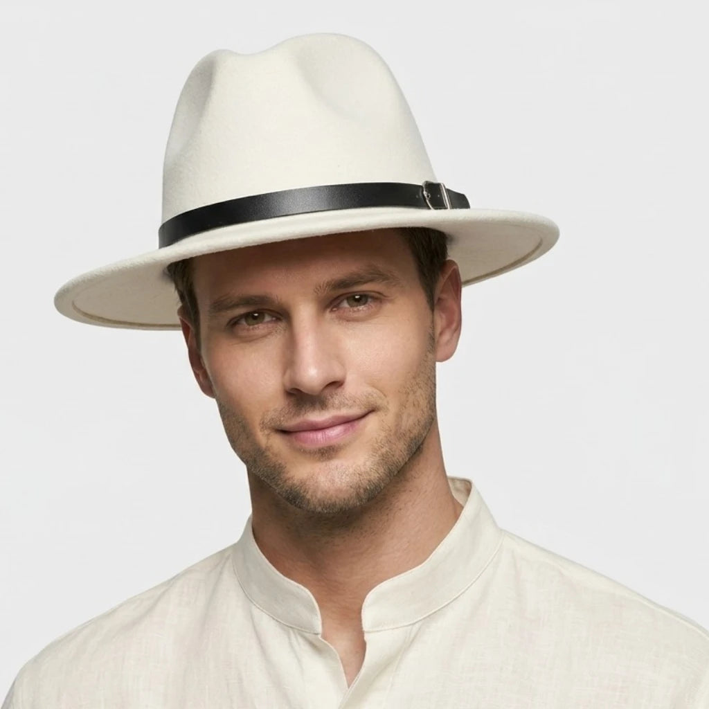 Chapeau Fedora à Larges Bords en Feutre Tressé Classique pour Homme