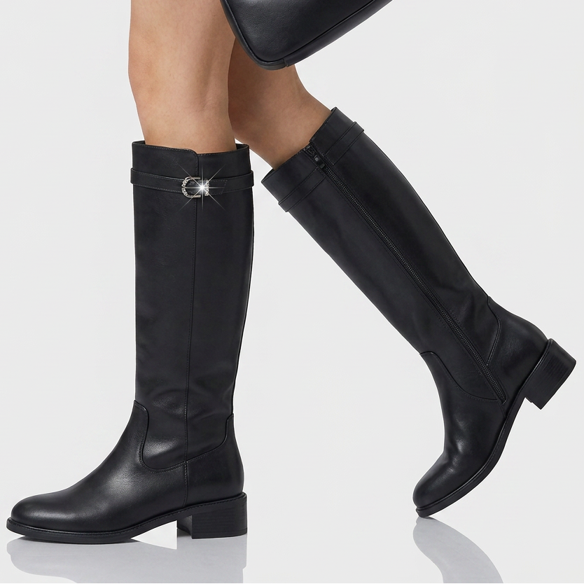 Bottes Cavalières Cuir Détail Métal Tige Haute pour Femme