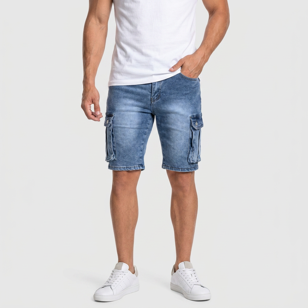 Men's Flap Pocket Denim Cargo Shorts