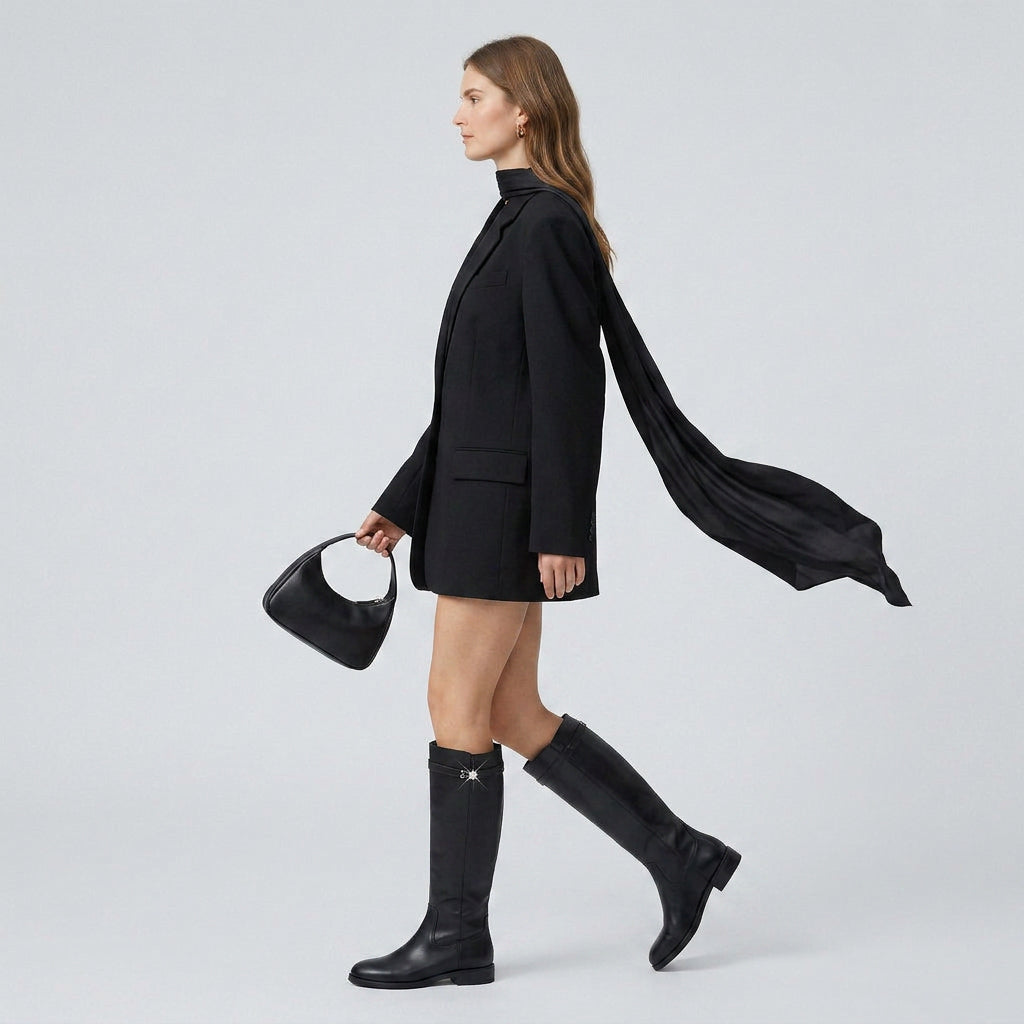 Bottes Cavalières Cuir Détail Métal Tige Haute pour Femme
