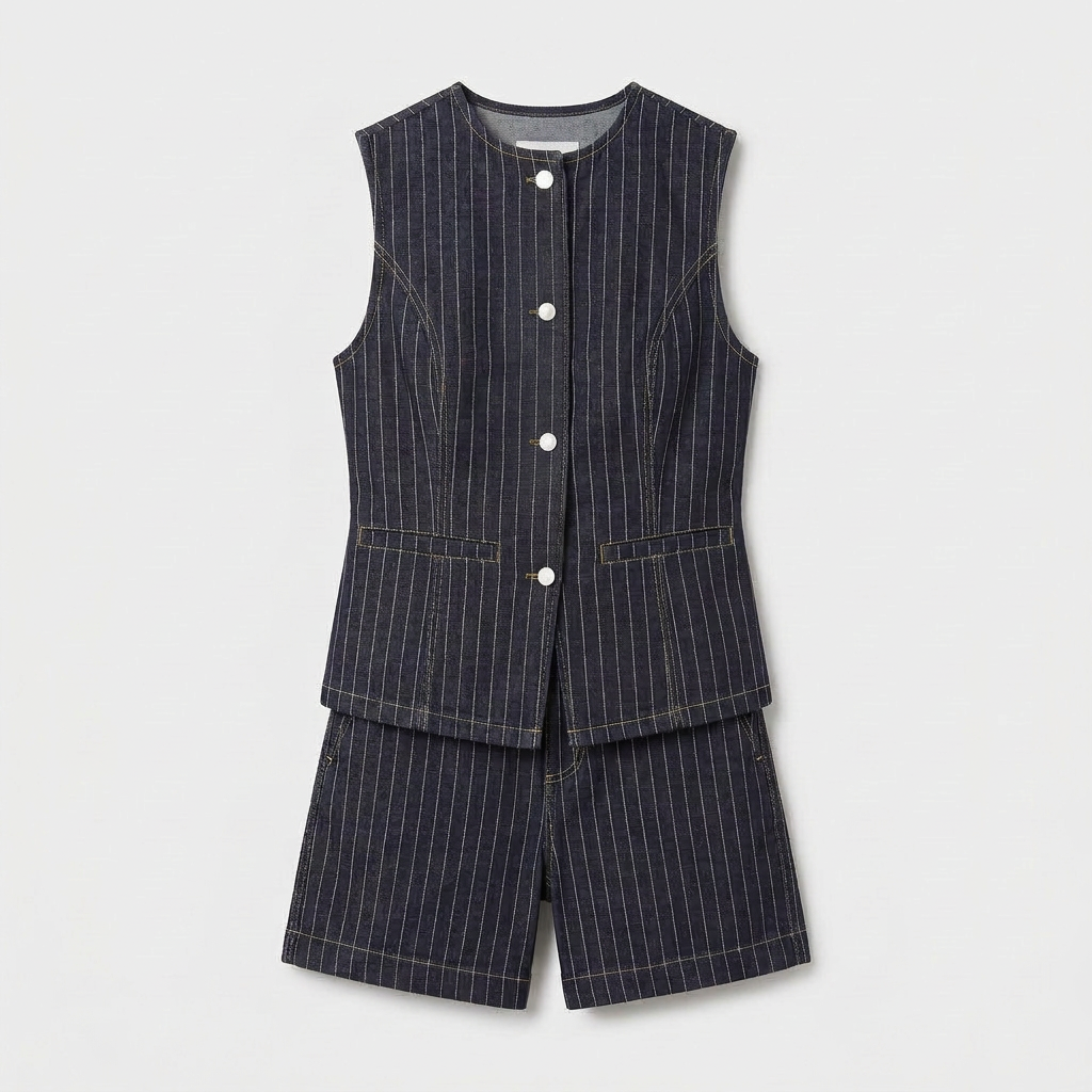 Ensemble Co-Ord Denim Sans Manches Coupe Estivale pour Femme