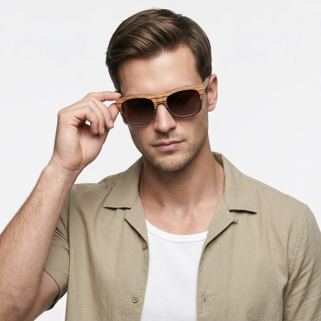 Lunettes Carrées Monture Bois Naturel pour Homme