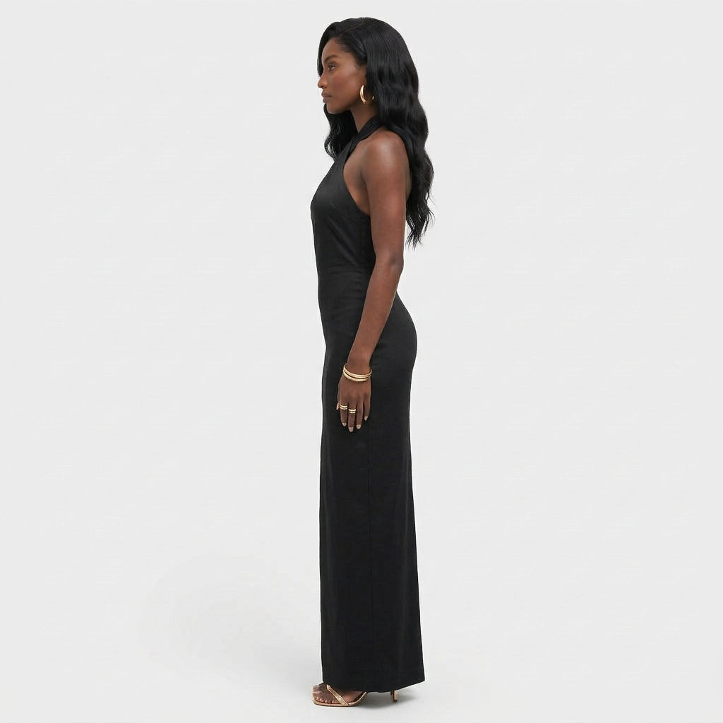 Robe Maxi Dos Nu Coupe Sirène Col Licou pour Femme