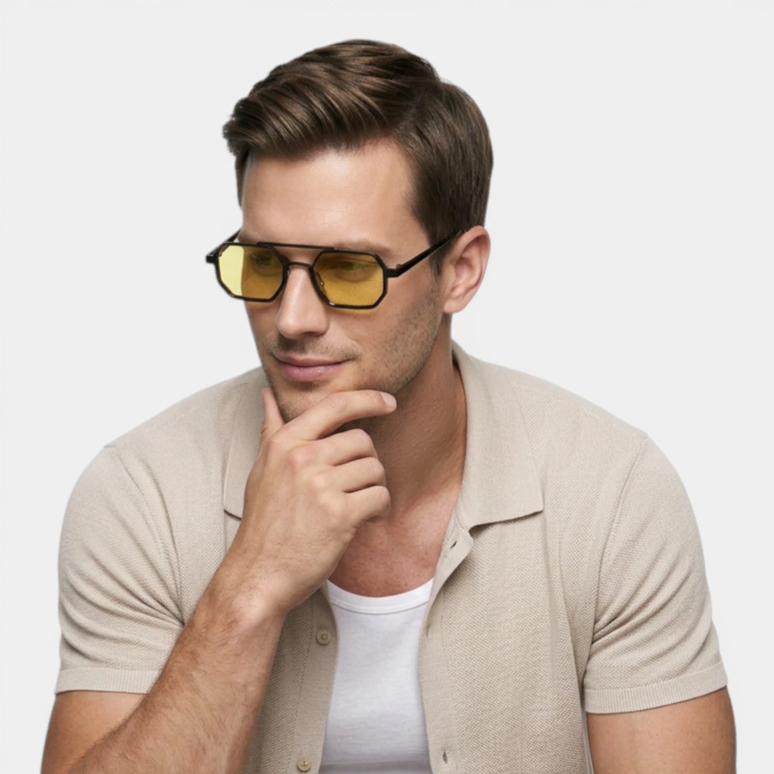 Lunettes Octogonales Pont Métallique Verres Teintés pour Homme