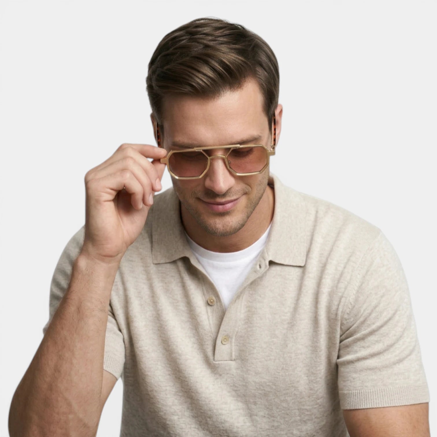 Lunettes Octogonales Pont Métallique Verres Teintés pour Homme