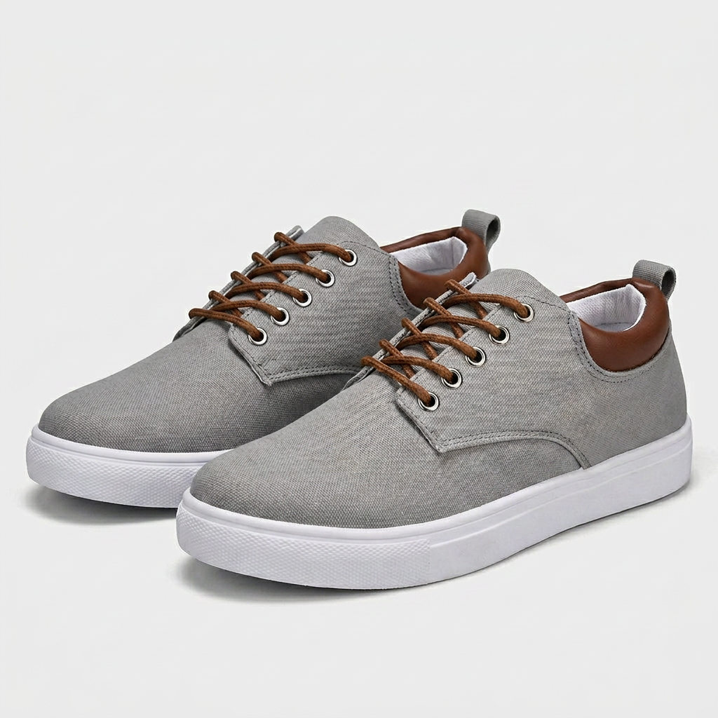 Baskets Toile Lacées Semelle Plate Talon Contrasté pour Homme