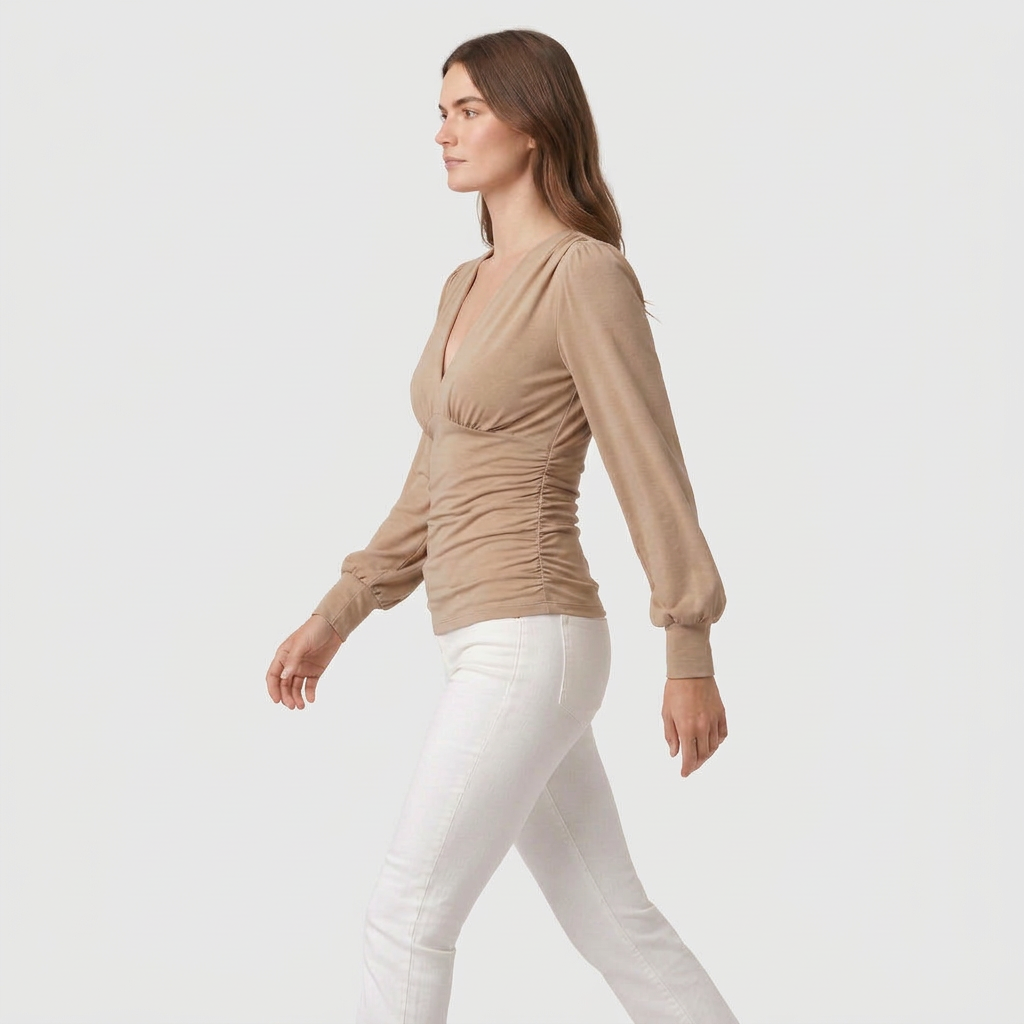 Blouse Col V Profond Taille Froncée pour Femme
