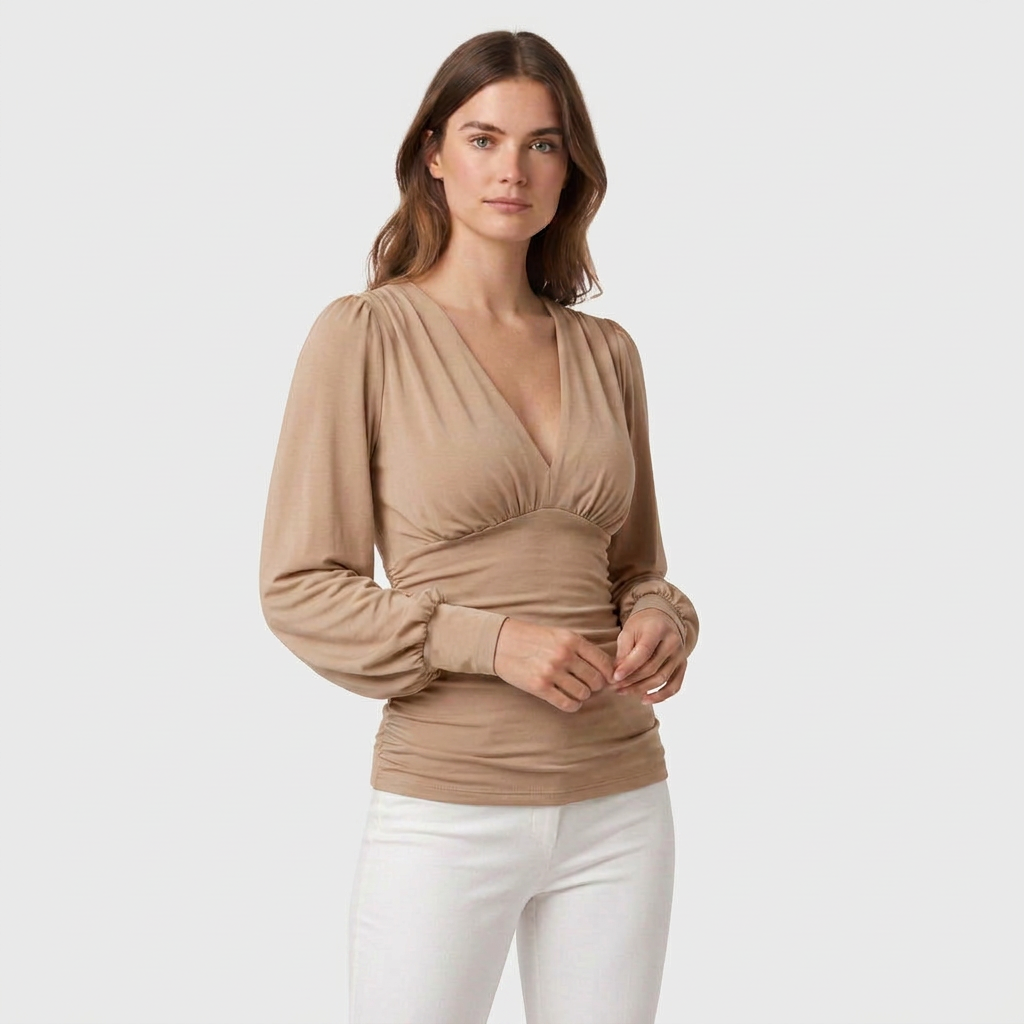 Blouse Col V Profond Taille Froncée pour Femme