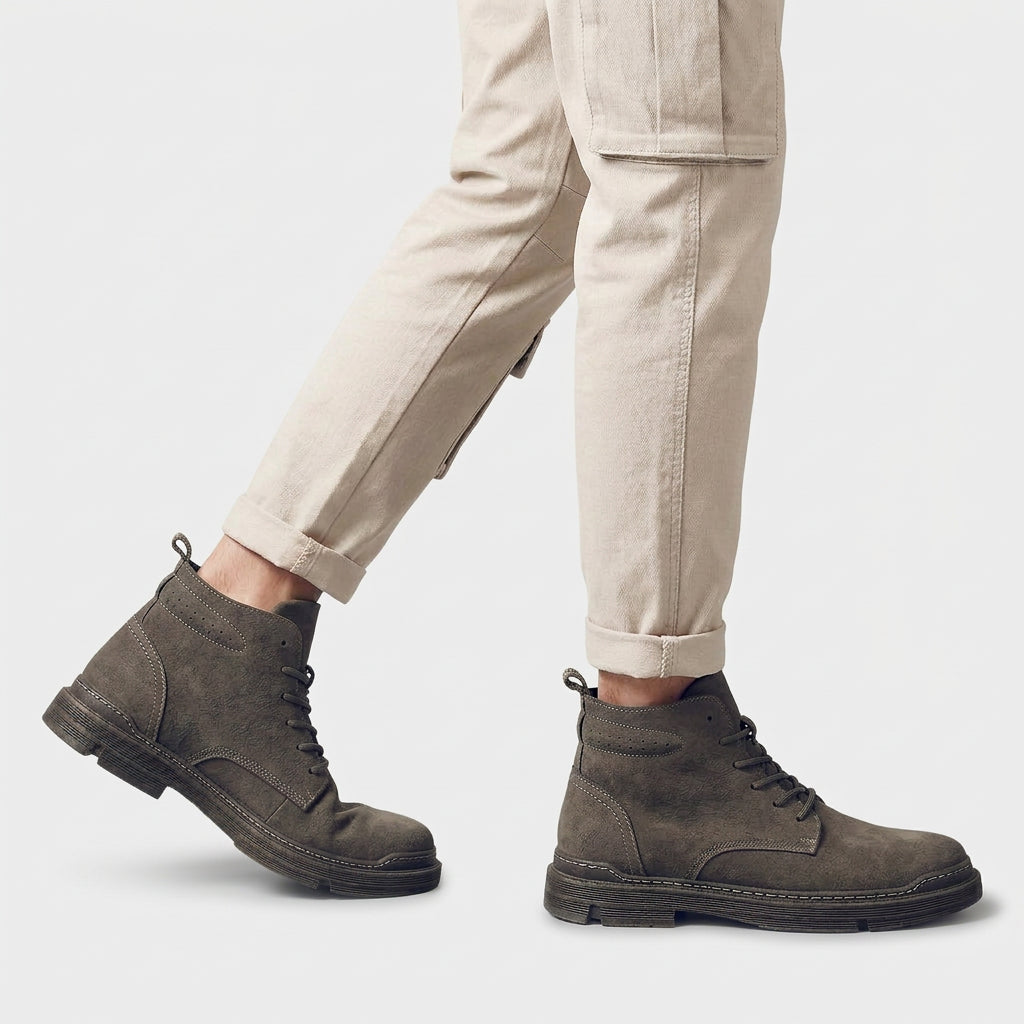 Men's Suede Lace-Up Ankle Boots Soft Leather Classic Construction