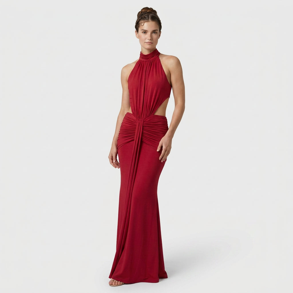 Robe Maxi Col Roulé Coupe Ajustée pour Femme