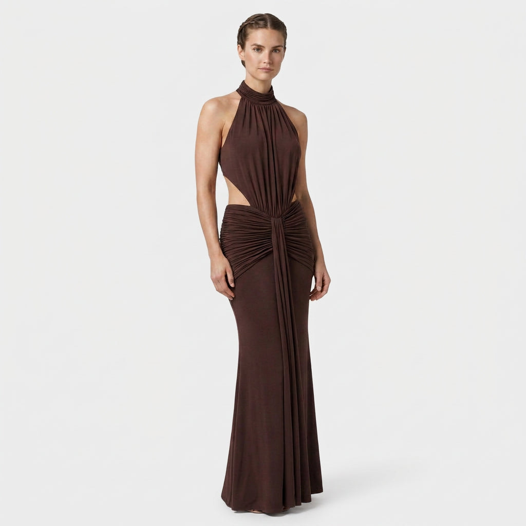 Robe Maxi Col Roulé Coupe Ajustée pour Femme