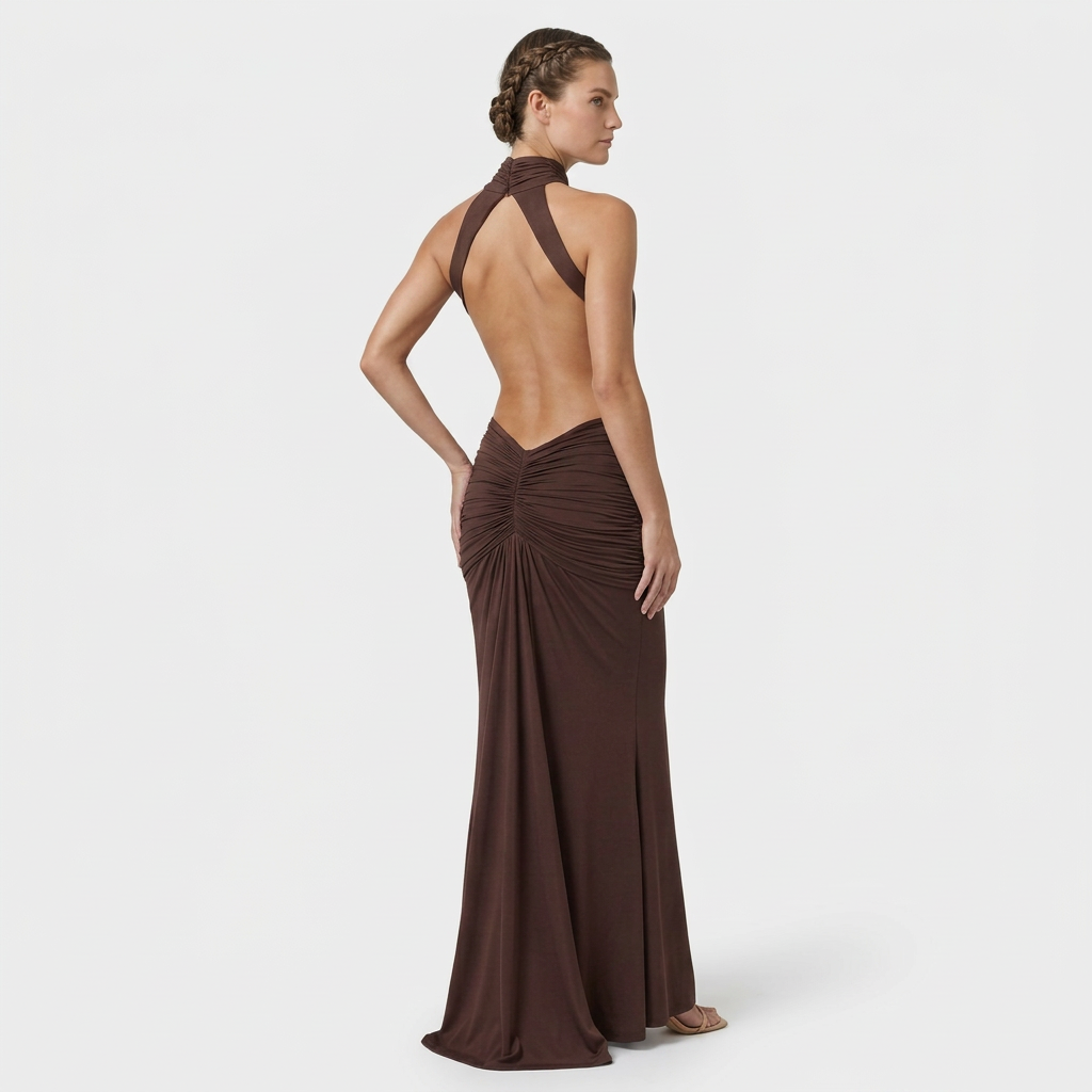 Robe Maxi Col Roulé Coupe Ajustée pour Femme
