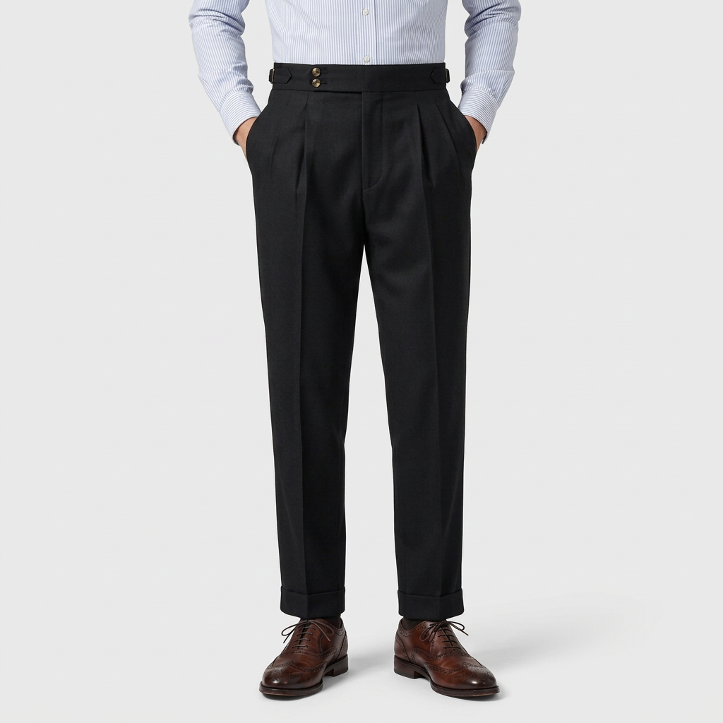 Pantalon Taille Haute Boucle Latérale Coupe Ajustée pour Homme