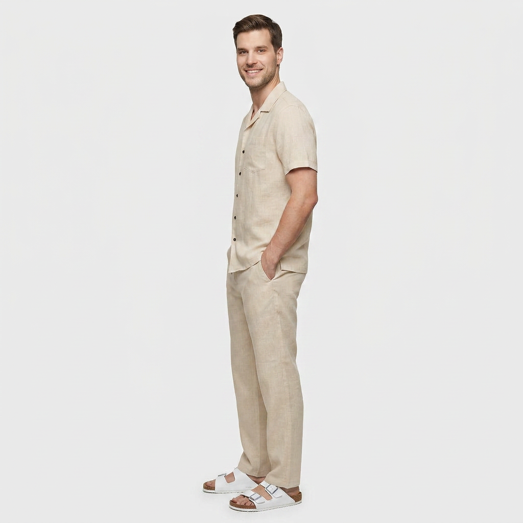 Ensemble Plage Lin Coupe Fluide Pour Homme