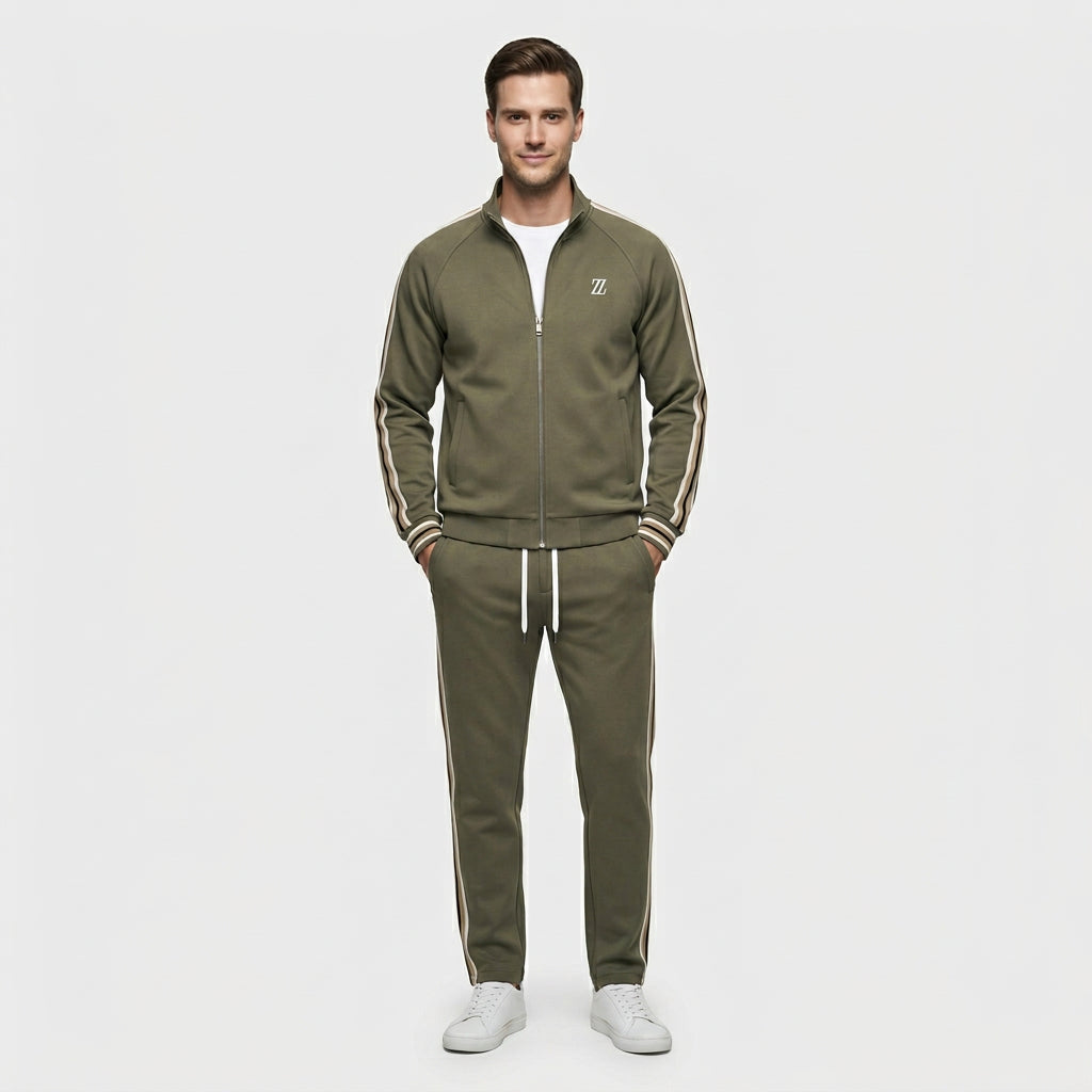 Ensemble Survêtement Veste Zippée Bandes Latérales pour Homme