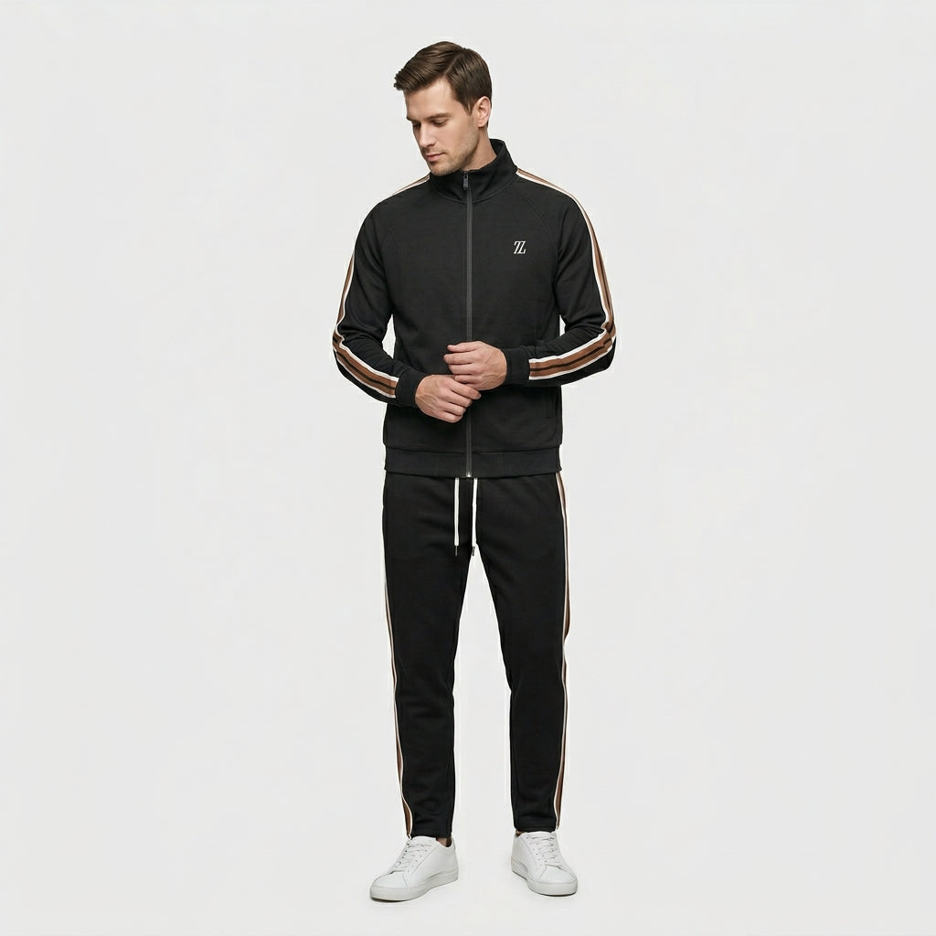 Ensemble Survêtement Veste Zippée Bandes Latérales pour Homme