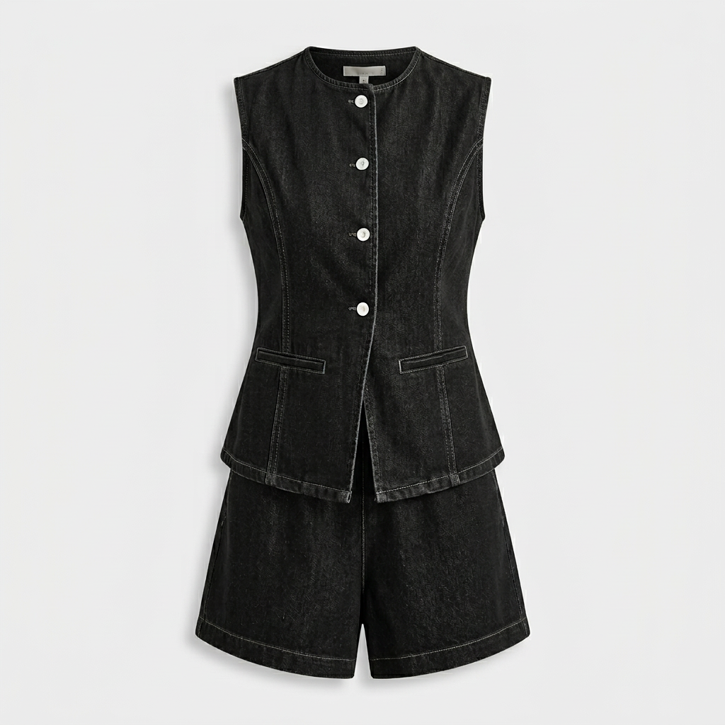 Ensemble Co-Ord Denim Sans Manches Coupe Estivale pour Femme