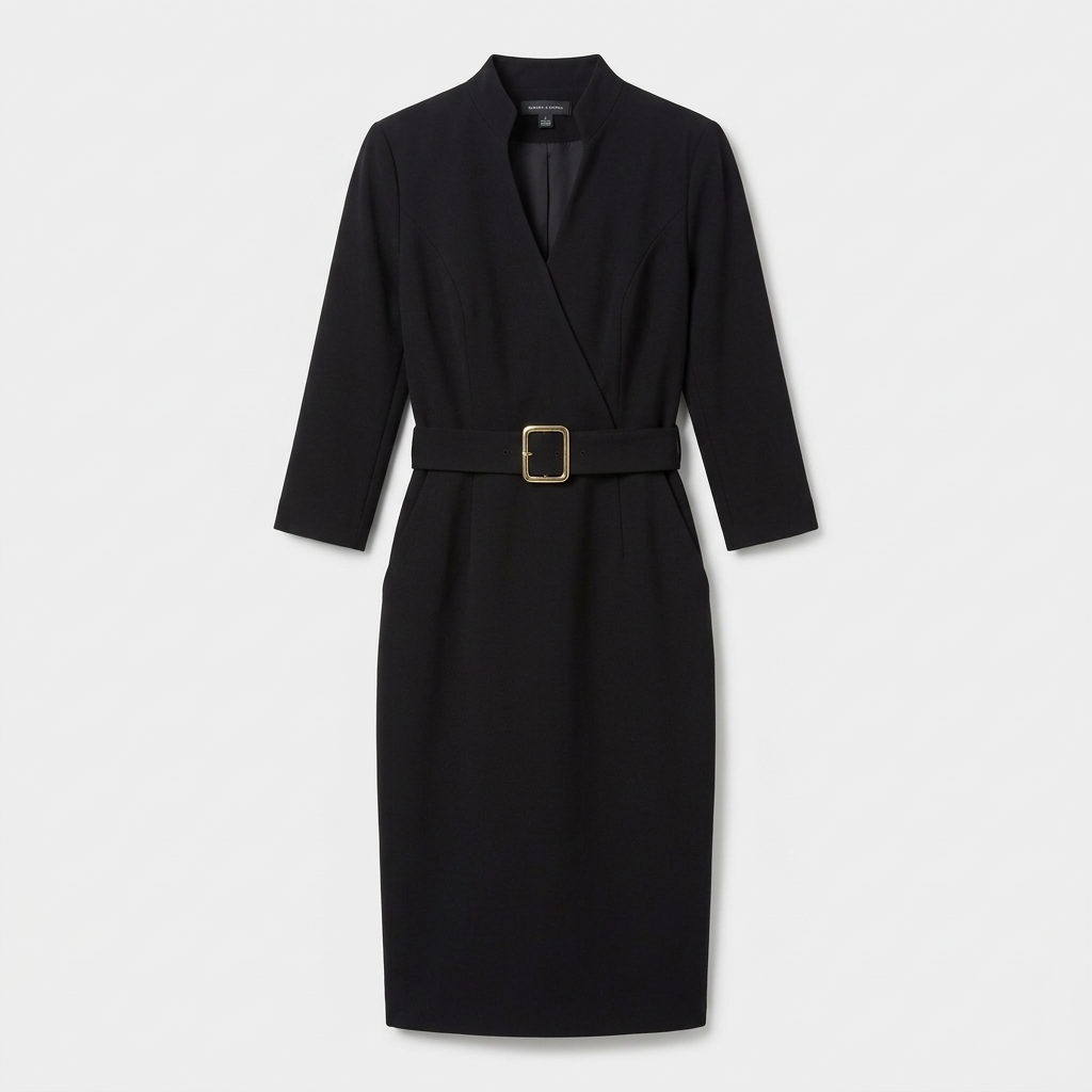 Robe Fourreau Midi Manches Longues Ceinturée pour Femme