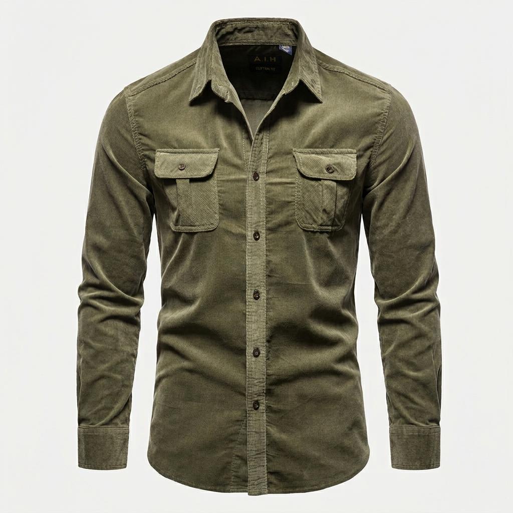 Men's Military Style Long Sleeve Shirt Chest Pockets Relaxed Fit