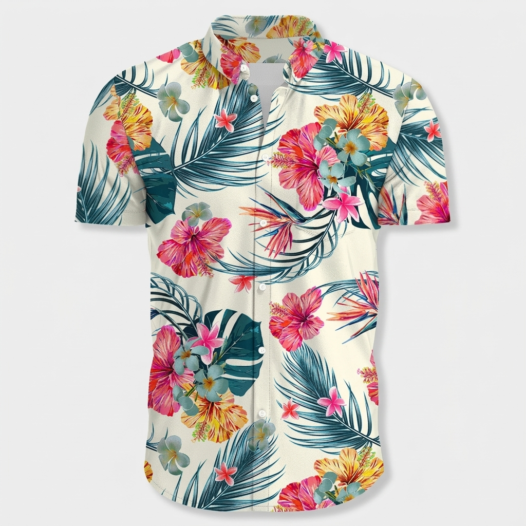 Chemise Fleurie Tropicale Manches Courtes Coupe Décontractée pour Homme