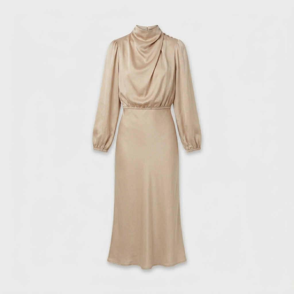 Robe Midi Col Montant Coupe Ajustée pour Femme