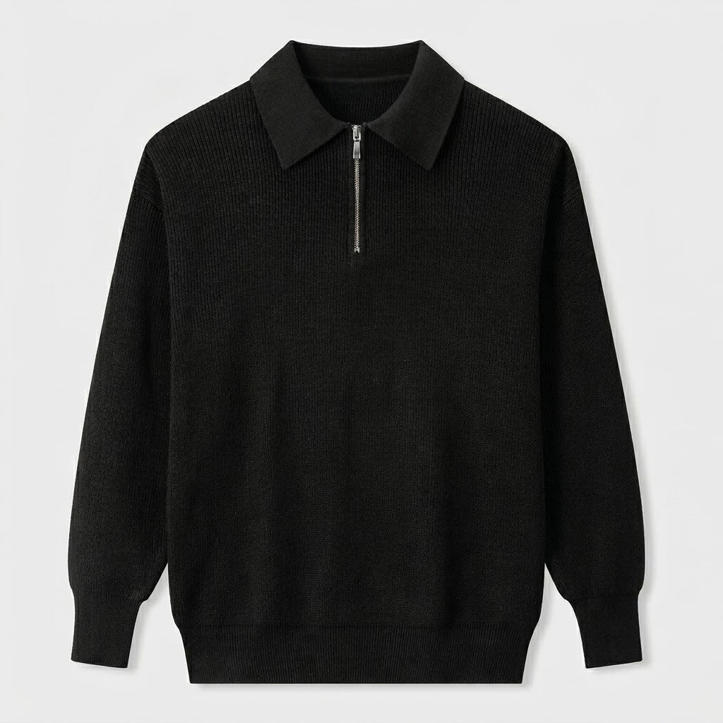 Pull Côtelé Col Polo Demi-Zip Coupe Décontractée pour Homme