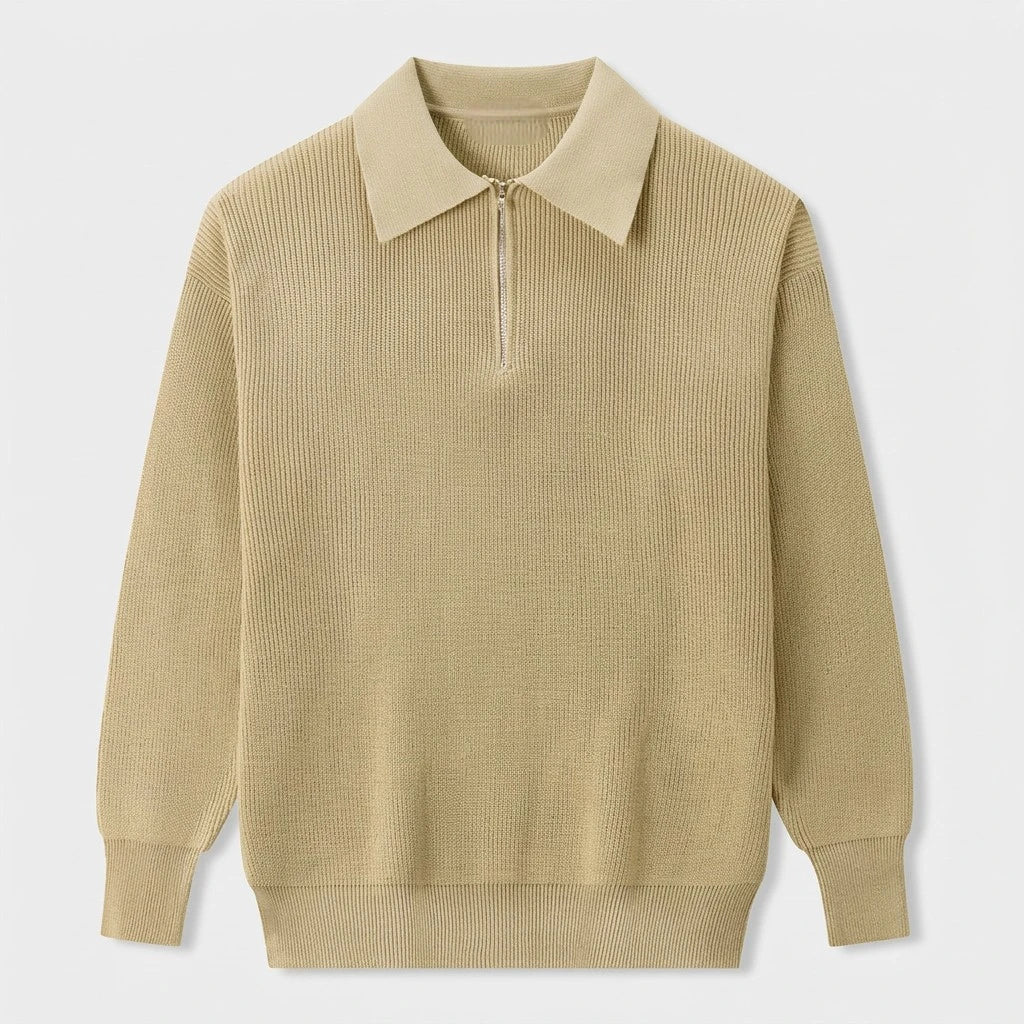 Pull Côtelé Col Polo Demi-Zip Coupe Décontractée pour Homme
