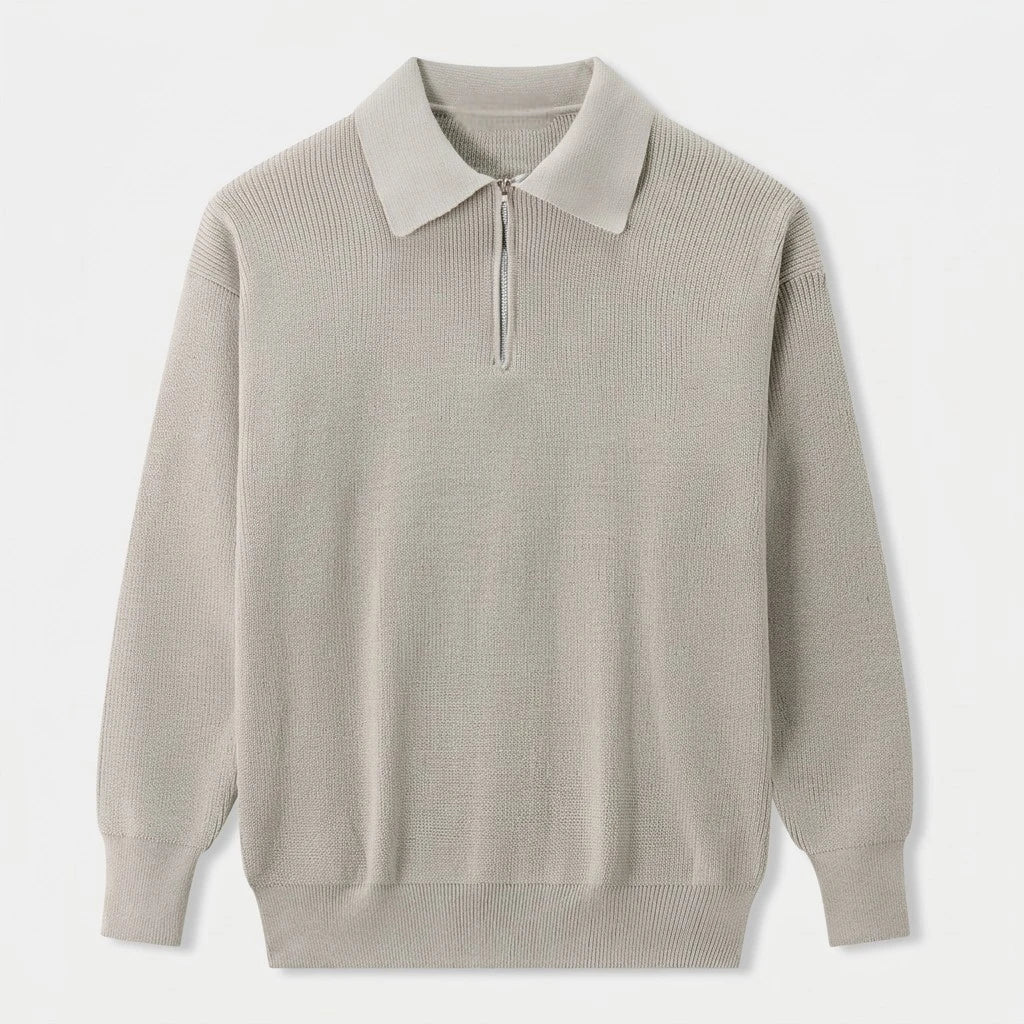 Pull Côtelé Col Polo Demi-Zip Coupe Décontractée pour Homme