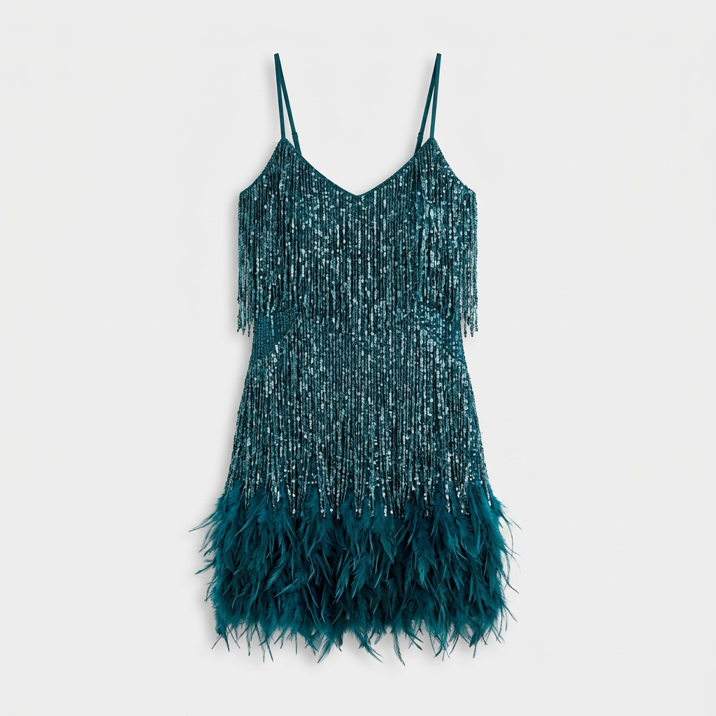 Robe Mini Ornée Plumes Silhouette Sculptée pour Femme