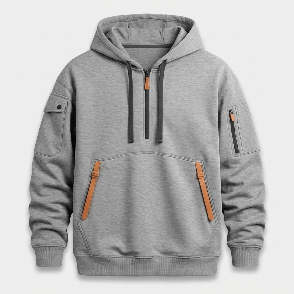 Sweat Capuche Demi-Zip Poches Zippées pour Homme